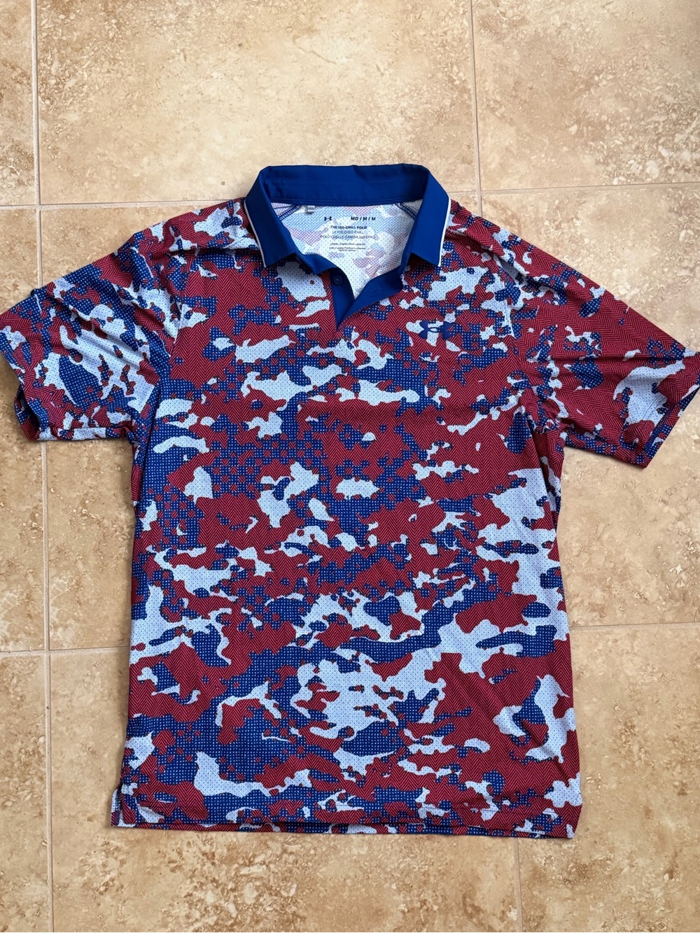 Under Armour Men's Blue and Maroon Camo Polo size medium